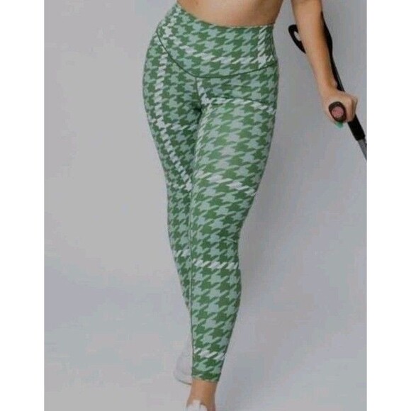 OFFLINE BY AERIE REAL ME XTRA 7/8 LEGGINGS SZ M GREEN HOUNDSTOOTH HIGH WAIST - Picture 1 of 9